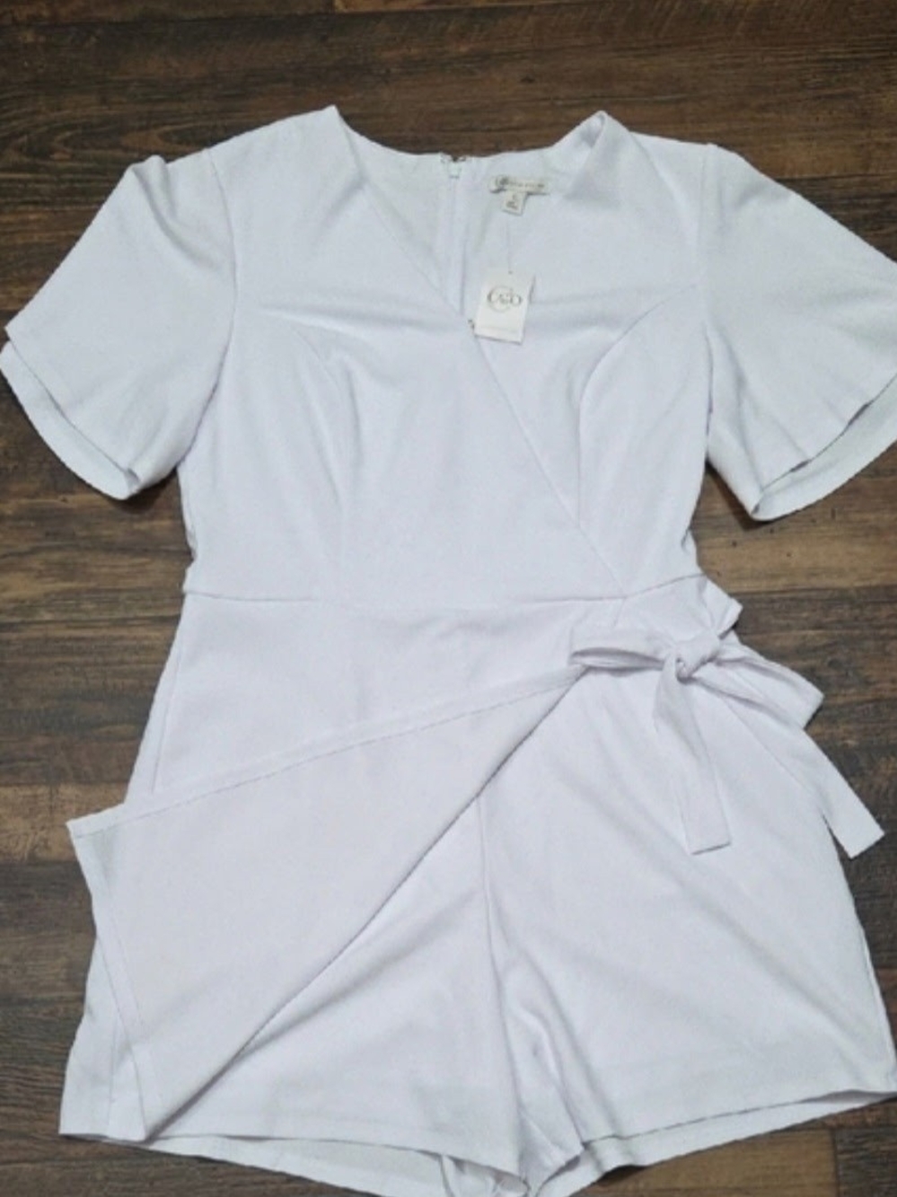Cato White Wrap-Front Short Romper